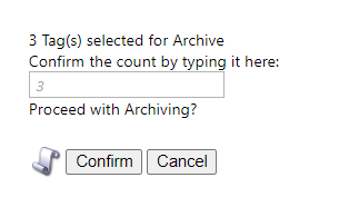 Archive confirmation window