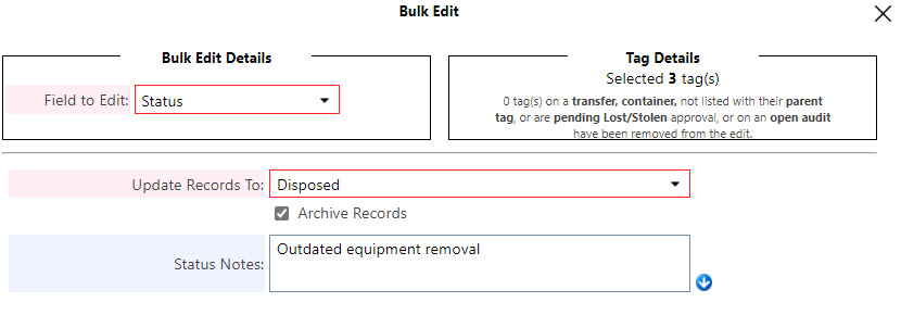 Archive tags from grid using status update