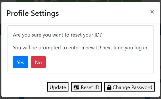Reset ID confirmation screen