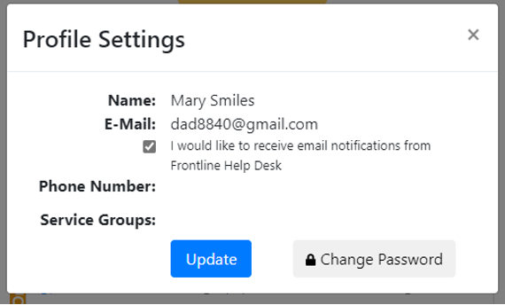 Admin Profile Settings view