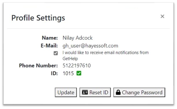 User Portal Profile Settings view
