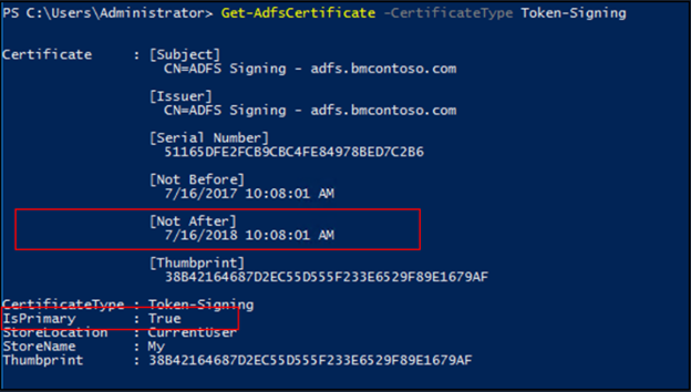 ADFS thumbprint example